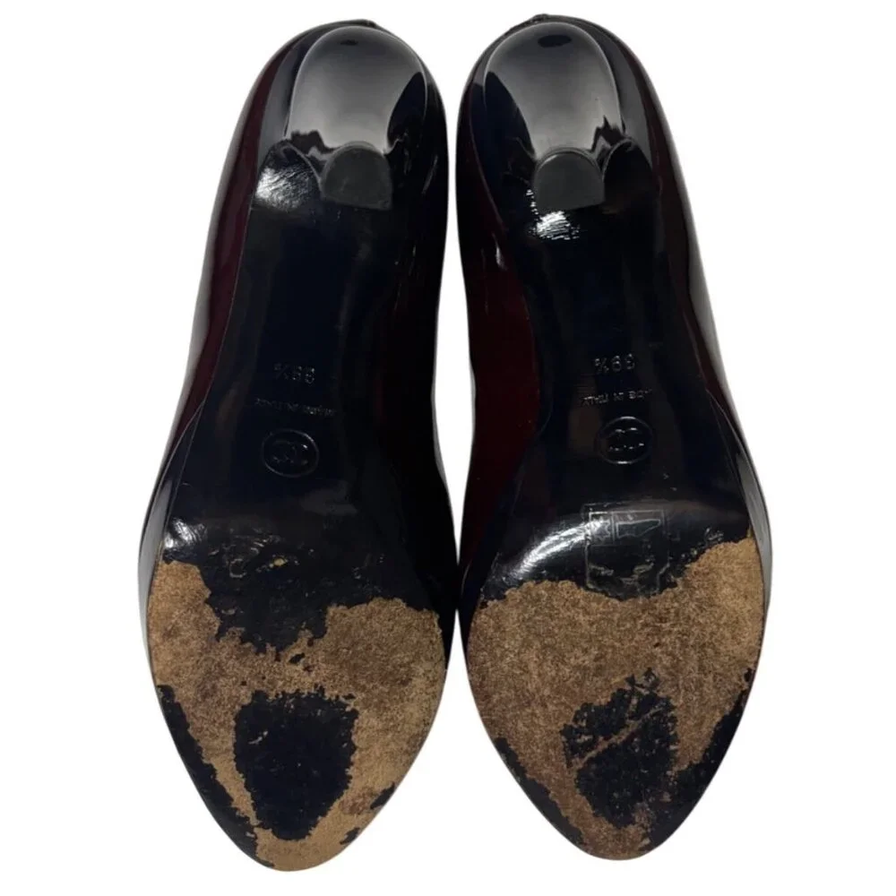 Chanel Black & Burgundy Patent Leather Platform Pumps – Size 39.5 EU / 9.5 US - Picture 7 of 7